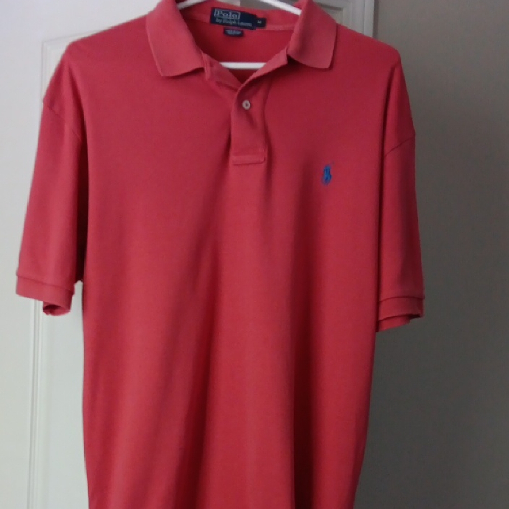 Polo Ralph Lauren Mens Salmon Pink Cotton Pique Short Sleeve Polo Shirt Size M